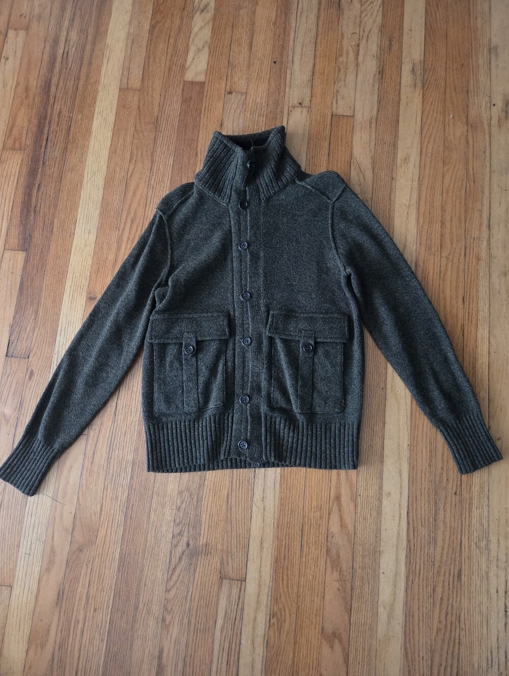 Banana Republic Wool Blend Knit Utility Sweater Jacket Olive Green Small